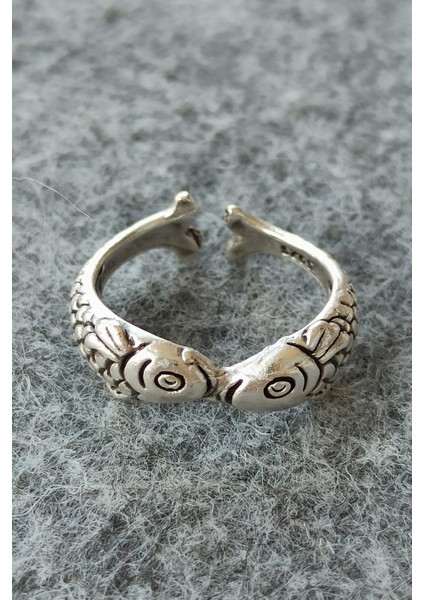 Antik Gümüş Kaplama Balıklar Şekilli El Yapımı Ayarlanabilir Yüzük modelleri