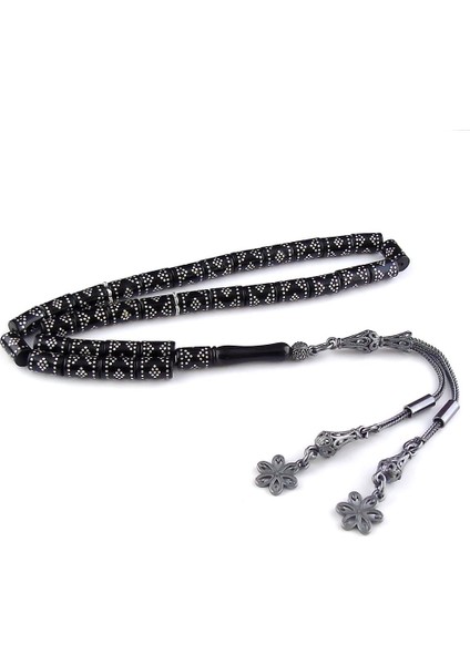 Gümüş Işlemeli Kesme Oltu Taşı Tesbih fiyatları