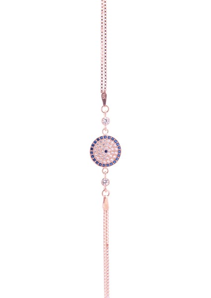 Nazar Boncuklu Zirkon Taşlı 925 Ayar Gümüş Kadın Rose Bileklik
