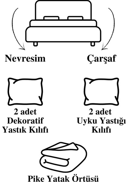 7 Parça Pamuklu Şönil Pike Örtülü Nakışlı Sühan Çift Kişilik Nevresim Takımı Krem LVNHMNEV1SUH modelleri