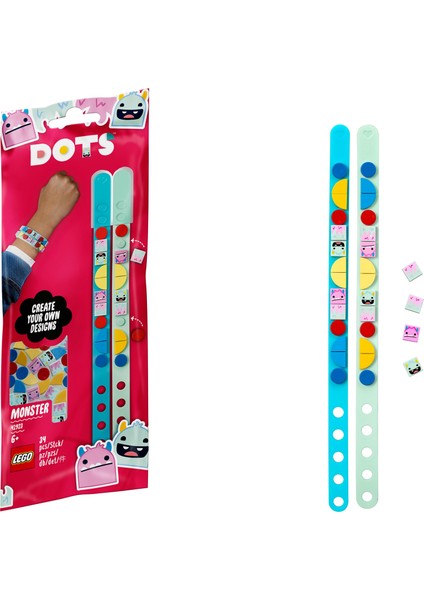 LEGO® DOTS Sevimli Canavar Bileklikleri 41923 - Çocuklar için Yaratıcı Kendin Yap Oyuncak Bileklik Yapım Seti (34 Parça)