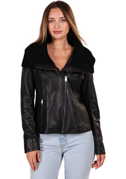 Deri Triko Kopişonlu Yakalı Deri Mont fiyatları