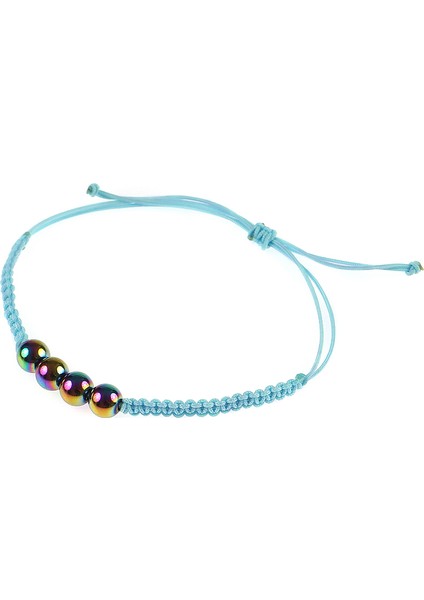 Renkli Titanyum Kaplamalı Hematit Taşlı Açık Mavi Makreme Bileklik