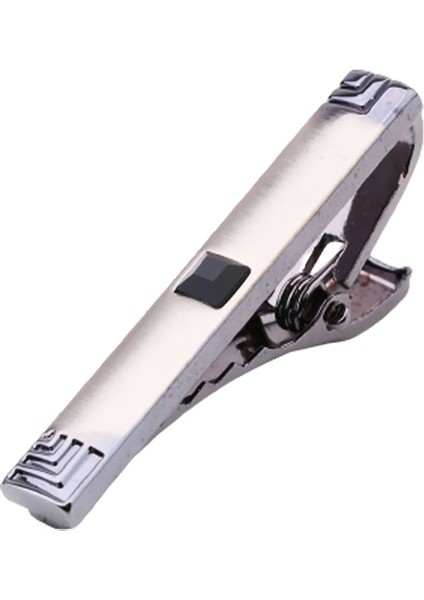 Gümüş Renk Füme Detaylı Siyah Taşlı Kravat Iğnesi KIY461