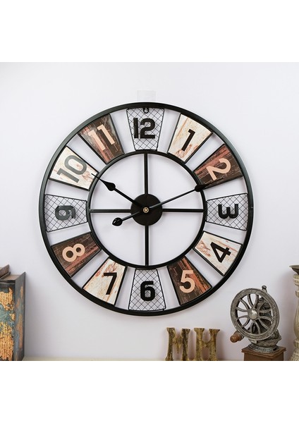 YX2023 60 cm Ferforje Yuvarlak Metal Duvar Saati Kahverengi (Yurt Dışından) fiyatları