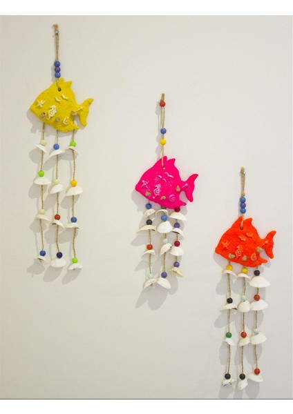 Antioch Artdesign Deniz Kabuklu Renkli Üçlü Balık Duvar Bahçe Balkon Süsü