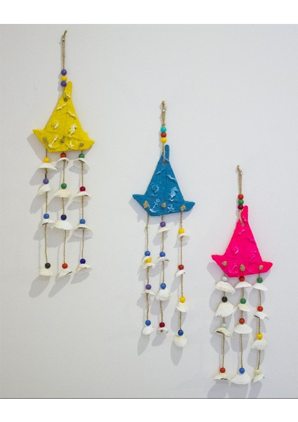 Antioch Artdesign Deniz Kabuklu Renkli Üçlü Yelkenli Gemi Duvar Bahçe Balkon Süsü