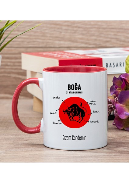 Kişiye Özel Boğa Burcuna Hediye Kırmızı Kupa Bardak
