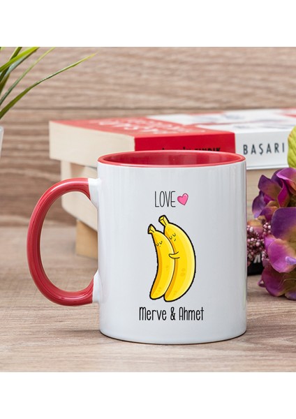 Kişiye Özel Sevimli Muzlar Kırmızı Kupa Bardak