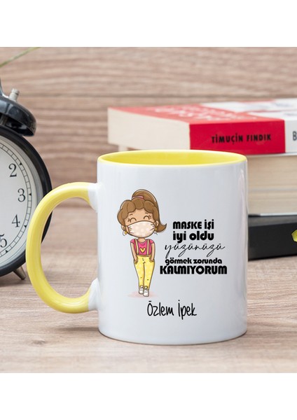 Kişiye Özel Maske Işi Iyi Oldu Tasarım Esprili Sarı Kupa Bardak