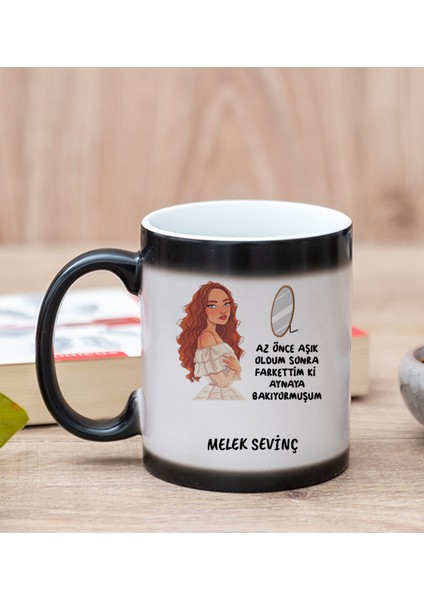 Kişiye Özel Az Önce Aşık Oldum Tasarım Esprili Sihirli Kupa Bardak