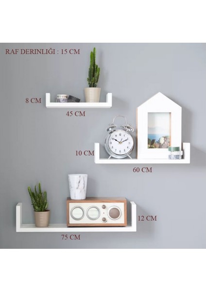 3 Lü Bolera Duvar Raf Seti Bambu Mat