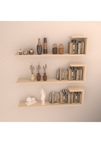 3 Lü Minas Duvar Rafı Krem Parlak