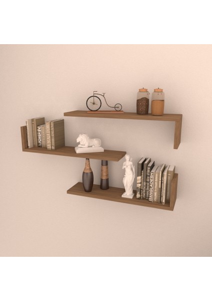 3 Lü L Raf Set 60 cm Kafkas Meşe Mat