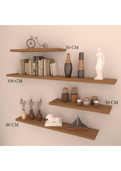 4 Lü Raf Set 100 x 80 x 50 x 50 Kafkas Meşe Mat