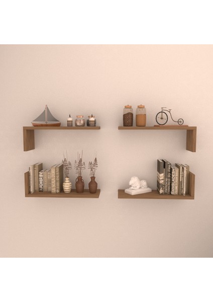 4 Lü L Raf Set 45 cm Kafkas Meşe Mat