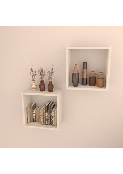 2 Li Kare Raf Set Beyaz Parlak