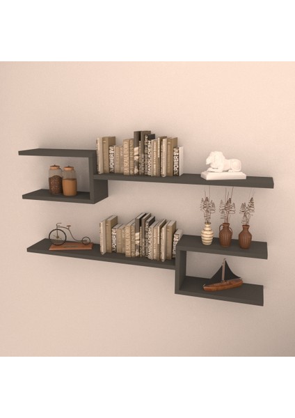 2 Li Mızrak Duvar Raf Set Antrasit Mat
