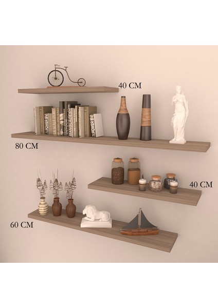 4 Lü Gizli Bağlantılı Raf Set 80 x 60 x 40 x 40 Krem Mat