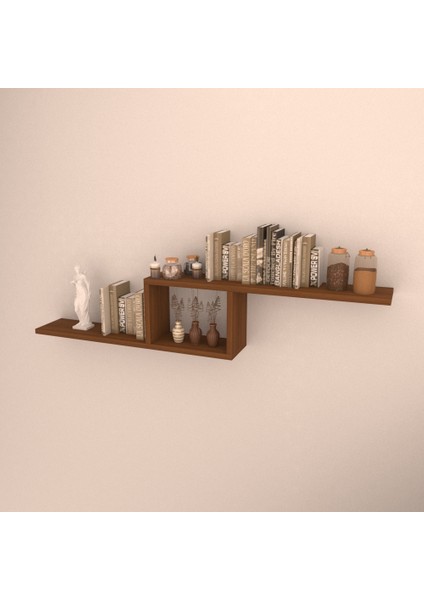 Side Duvar Rafı Hareli Ceviz Mat