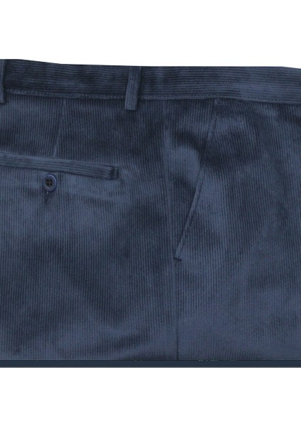 Erkek Lacivert Kadife Ince Fitilli Klasik Kesim Cepli Pantolon modelleri