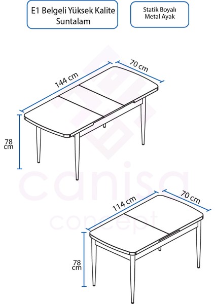 Concept Kor Serisi 70X114 Açılabilir Beyaz Mutfak Masası, Yemek Masası