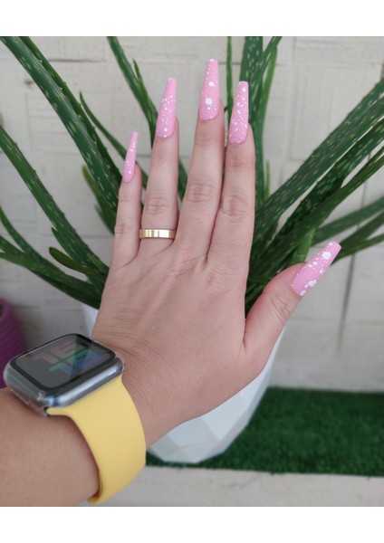 12 Li Silikon Yapışkanlı Balerin Model Takma Tırnak ( Mat Desenli Pembe )