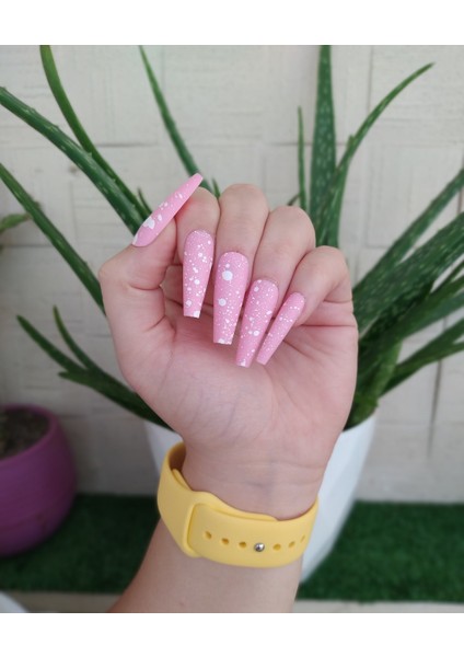 12 Li Silikon Yapışkanlı Balerin Model Takma Tırnak ( Mat Desenli Pembe ) fiyatları