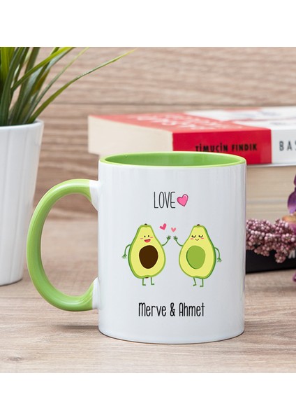 Kişiye Özel Sevimli Avokado Desenli Yeşil Kupa Bardak