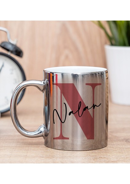 Kişiye Özel Baş Harfli Üzeri İsim Yazılı Silver Kupa Bardak