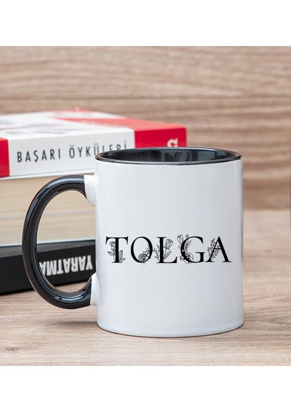 Kişiye Özel Çiçekli Harf Tasarım İsim Yazılı Siyah Kupa Bardak