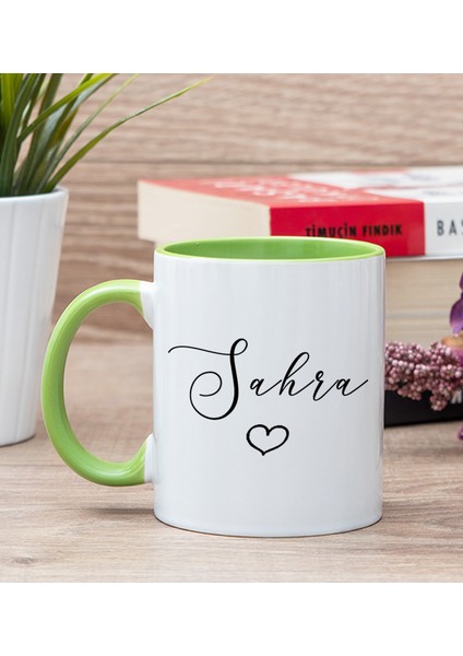 Kişiye Özel El Yazısı Tasarımlı İsimli Yeşil Kupa Bardak
