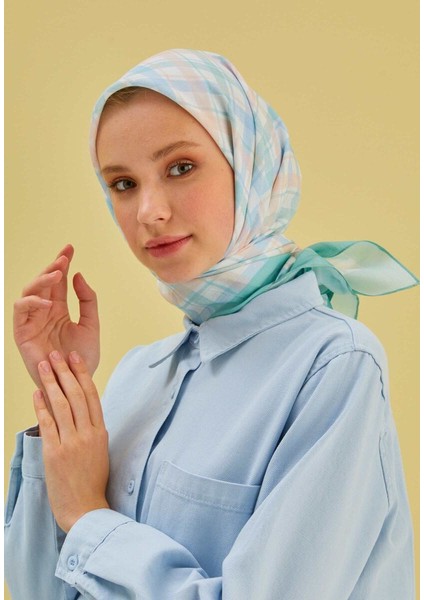 Pastel Ekose Desen Eşarp Mint Yeşili