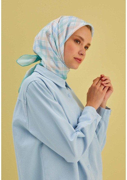 Pastel Ekose Desen Eşarp Mint Yeşili modelleri