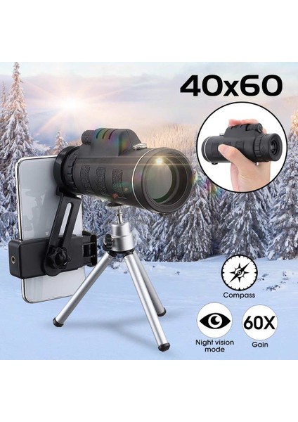 Açık Kamp Avcılığı Için Tripod Klipsli 40X Zoomlu Hd Monoküler Teleskop (Yurt Dışından)