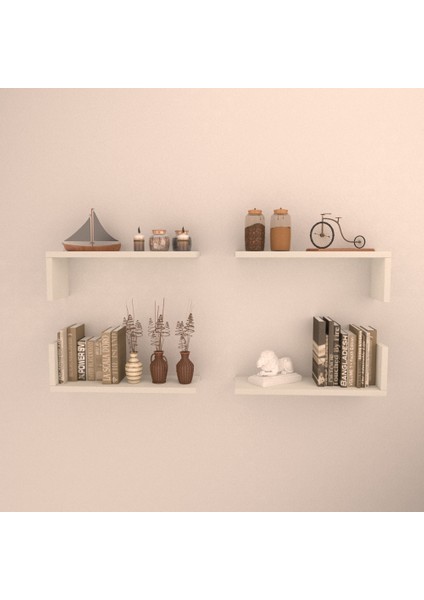 4'lü L Raf Set 45 cm Beyaz