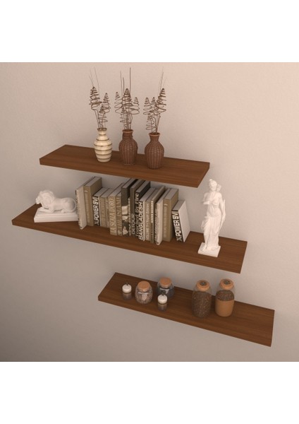 3'lü Raf Set 75 x 55 x 35 Hareli Ceviz