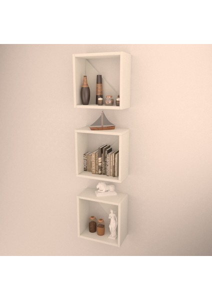 3'lü Florence Duvar Rafı Beyaz