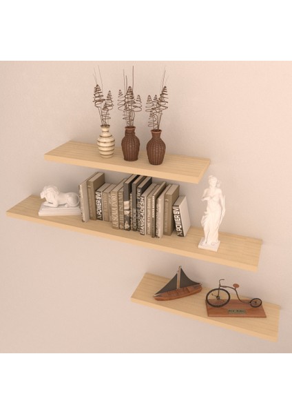 3'lü Gizli Bağlantılı Raf Set 80 x 40 x 40 Akçaağaç