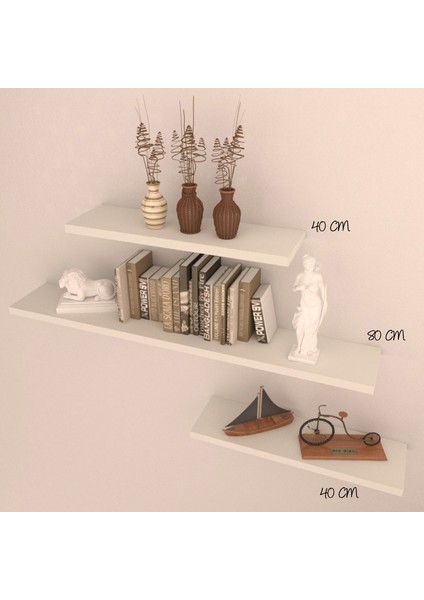 3'lü Gizli Bağlantılı Raf Set 80 x 40 x 40 Akçaağaç
