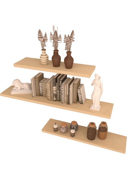 3'lü Gizli Bağlantılı Raf Set 80 x 40 x 40 Akçaağaç