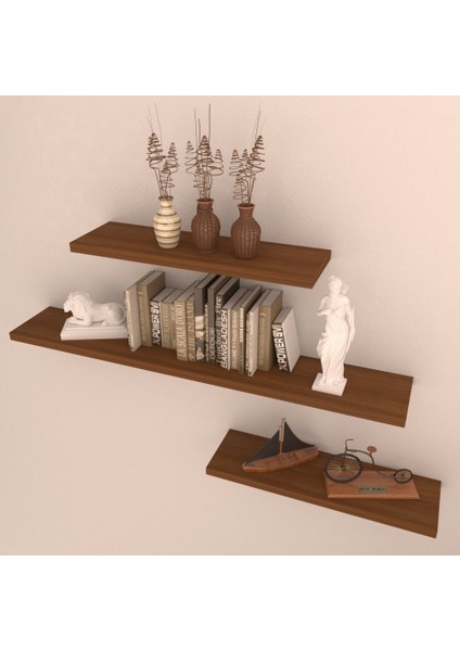 3'lü Gizli Bağlantılı Raf Set 80 x 40 x 40 Hareli Ceviz