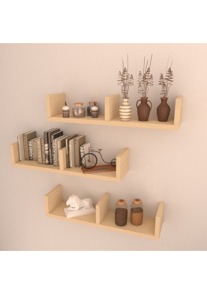 3'lü Atalanta Duvar Raf Seti Akçaağaç