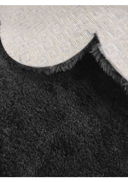 Siyah Lazer Kesim Kaymaz Taban Peluş Uzun Tüylü Halı-100x300 cm fiyatları
