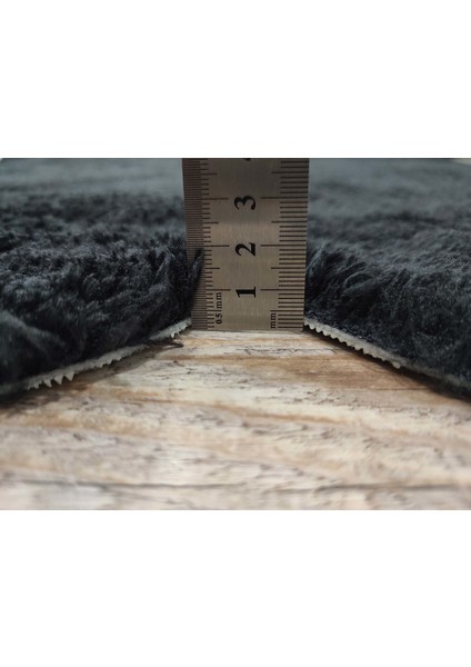 Siyah Lazer Kesim Kaymaz Taban Peluş Uzun Tüylü Halı-100x300 cm fırsatları