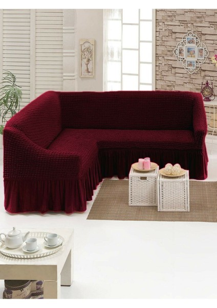 Bürümcük Köşe Koltuk Örtüsü Standart Lastikli Etekli L Koltuk Takımı L Köşe Koltuk Örtüsü