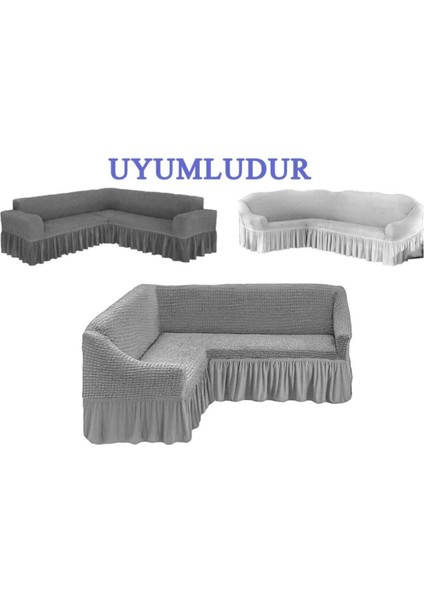 Bürümcük Köşe Koltuk Örtüsü Standart Lastikli Etekli L Koltuk Takımı L Köşe Koltuk Örtüsü