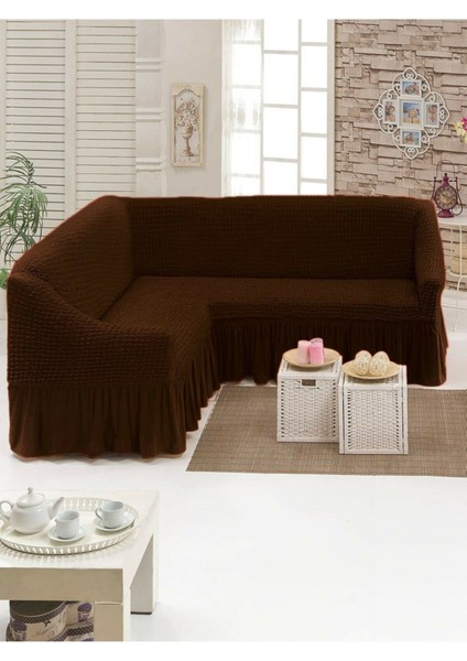 Bürümcük Köşe Koltuk Örtüsü Standart Lastikli Etekli L Koltuk Takımı L Köşe Koltuk Örtüsü