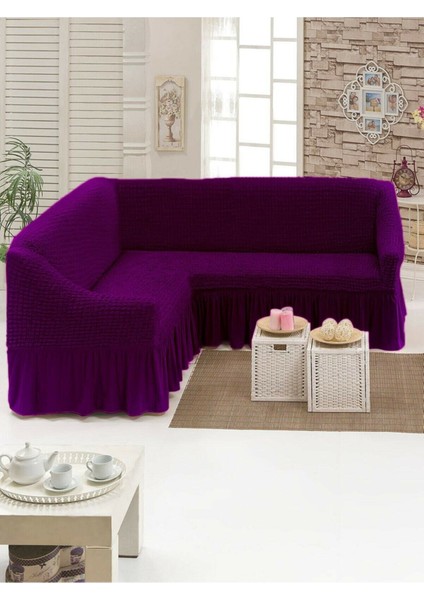 Bürümcük Köşe Koltuk Örtüsü Standart Lastikli Etekli L Koltuk Takımı L Köşe Koltuk Örtüsü