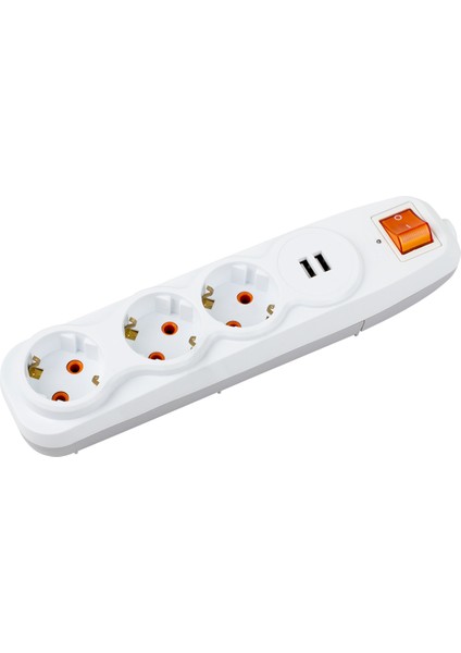 3'lü Anahtarlı 1,5 M Kablolu USB Şarjlı Akım Korumalı Grup Priz